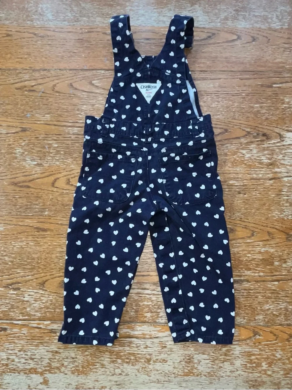 OshKosh B'Gosh Baby Girl Overalls Navy Blue White Hearts 18M